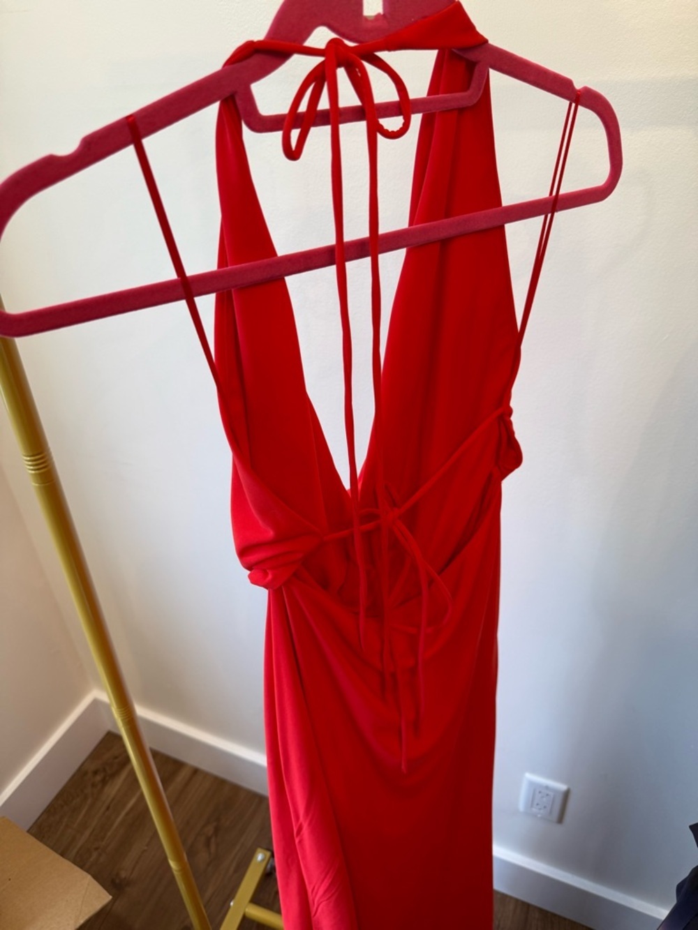 NWT ZARA Red Halter Draped Cowl Neck Maxi Dress Size Large - Picture 7 of 10
